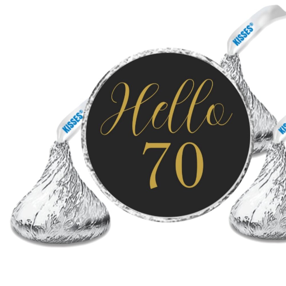Hello 70|Milestone 70th Birthday Candy Stickers| 100ct| Waterproof| Glossy|0.75